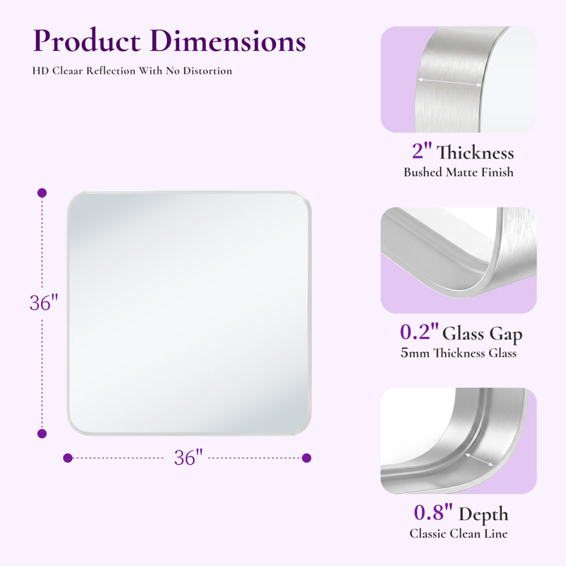 Aluminum Framed Rounded Rectangle Mirror, Wall Mounted Bathroom Vanity Mirror, Modern Horizontal/Vertical Entryway Wall Mirror