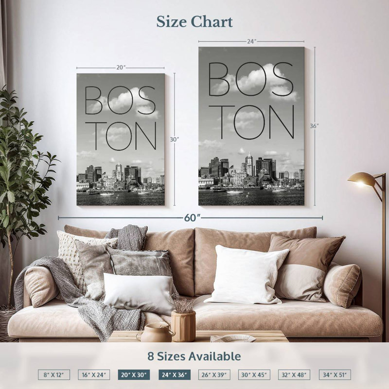 Aime Boston Skyline North End et quartier des affaires et texte, H 36 po x l 24 po