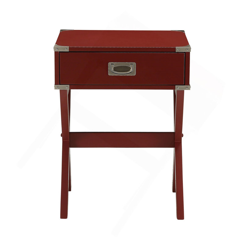 Table d'appoint avec coins en métal, rouge, Rouge