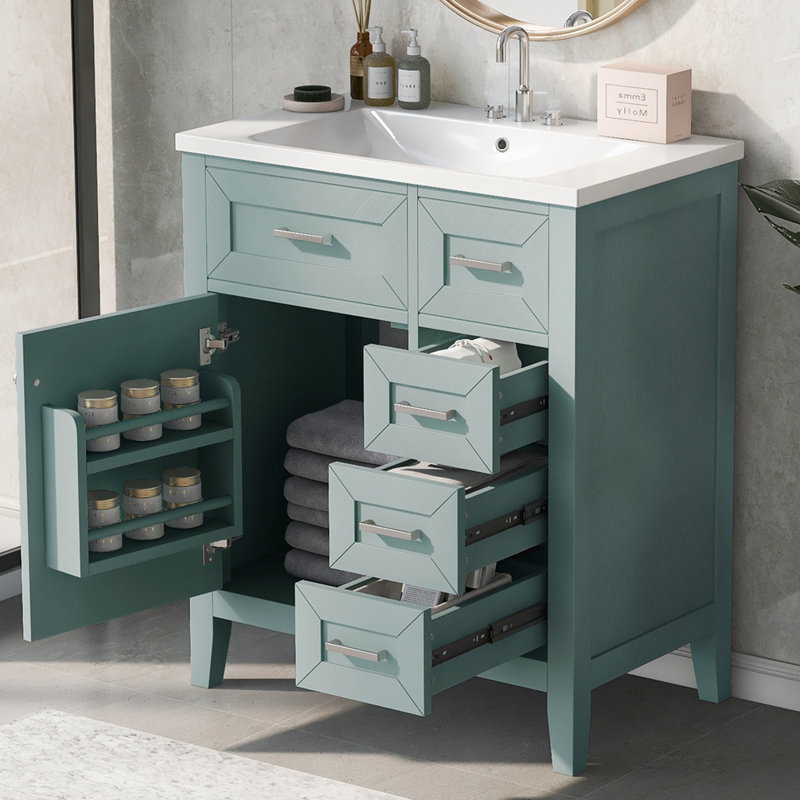 Meuble-lavabo simple 30 po avec comptoir en céramique Vidak, Vert, Argent