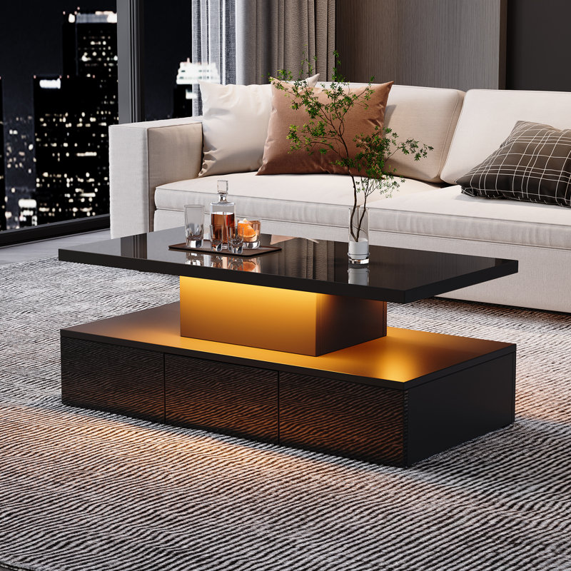 Pedestal Coffee Table with Storage, Black