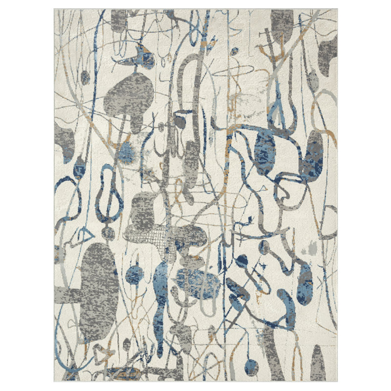 Tapis abstrait bleu et gris ARTWRKS, Rectangle 2 pi x 3 pi