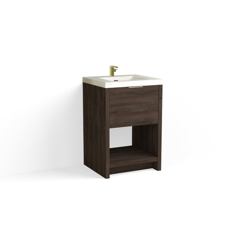 Vista 24" W Freestanding Single Bathroom Vanity, Single-Hole, White Gloss, White Nanomatte/Matte Black