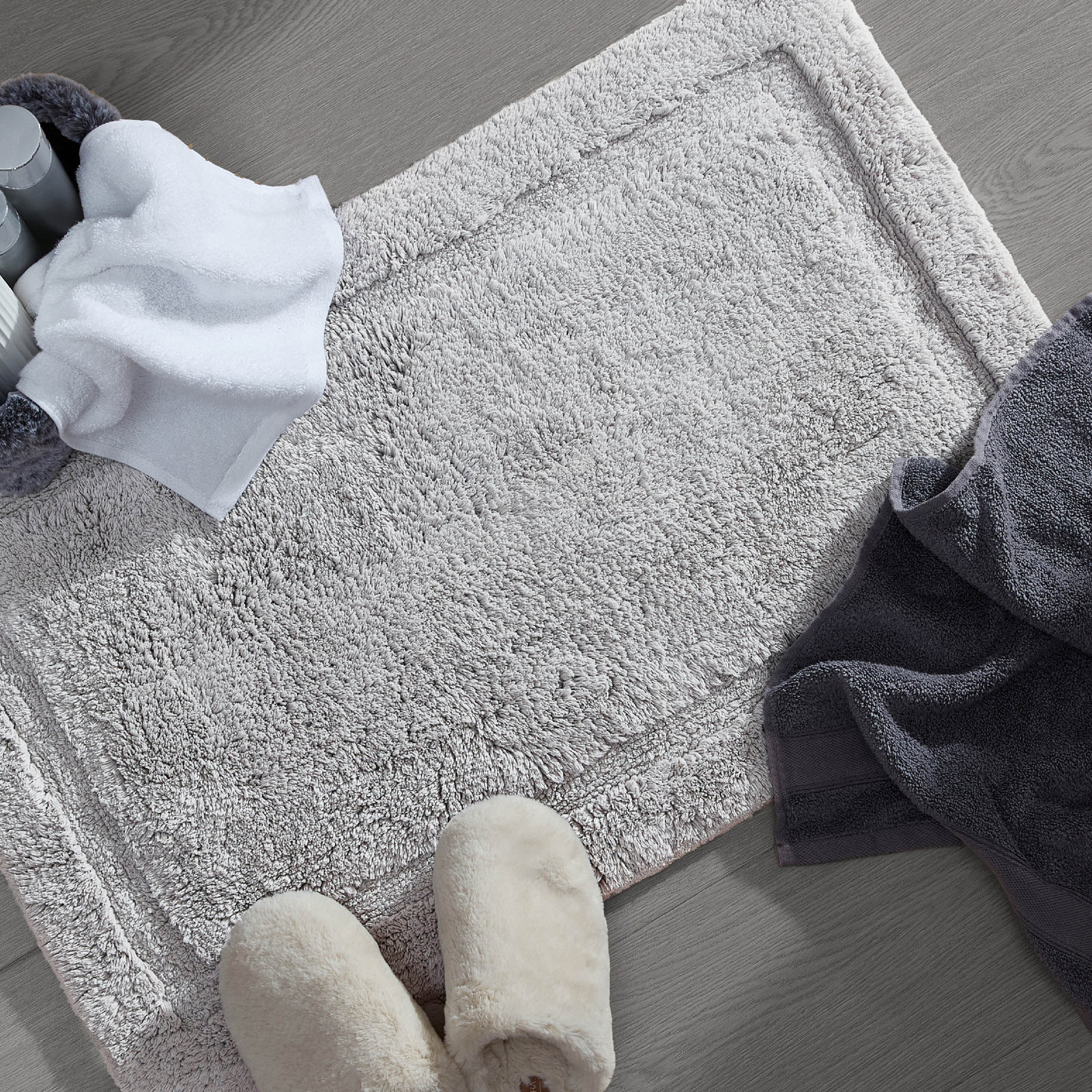 Rane Plush Cotton Bath Mat, Soft Gray, 27"W x 45"L