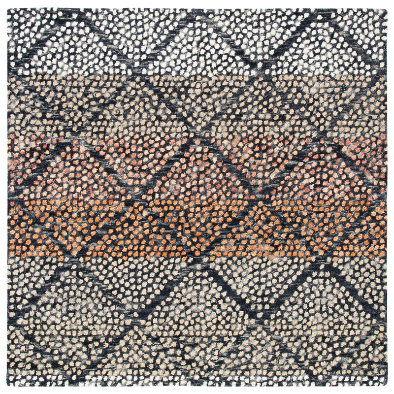 Tapis bleu marine / ivoire en laine Brashear, Carré 6 pi