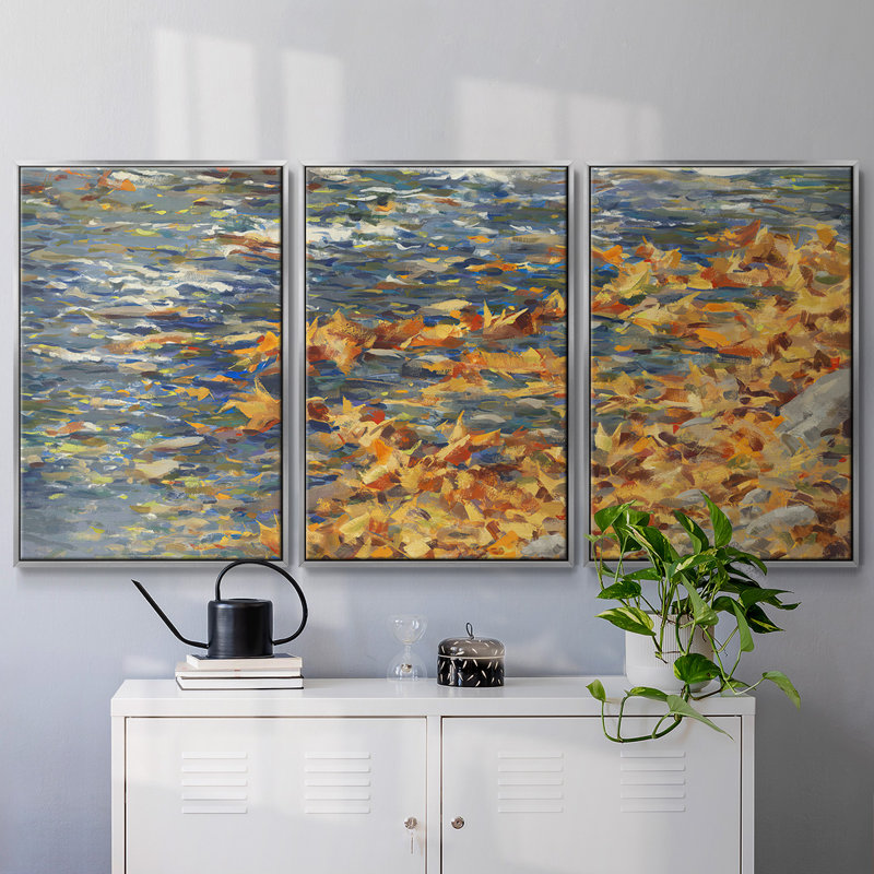 Autumn Creek, reproduction encadrée sur toile 3 pièces, H 40 po x l 78 po x P 2 po, Argenté
