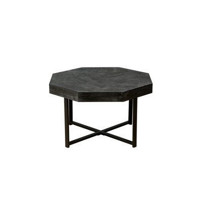 Octagonal Coffee Table In Living Area, Wood And Metal, Antique Black With Metal Legs, For Room