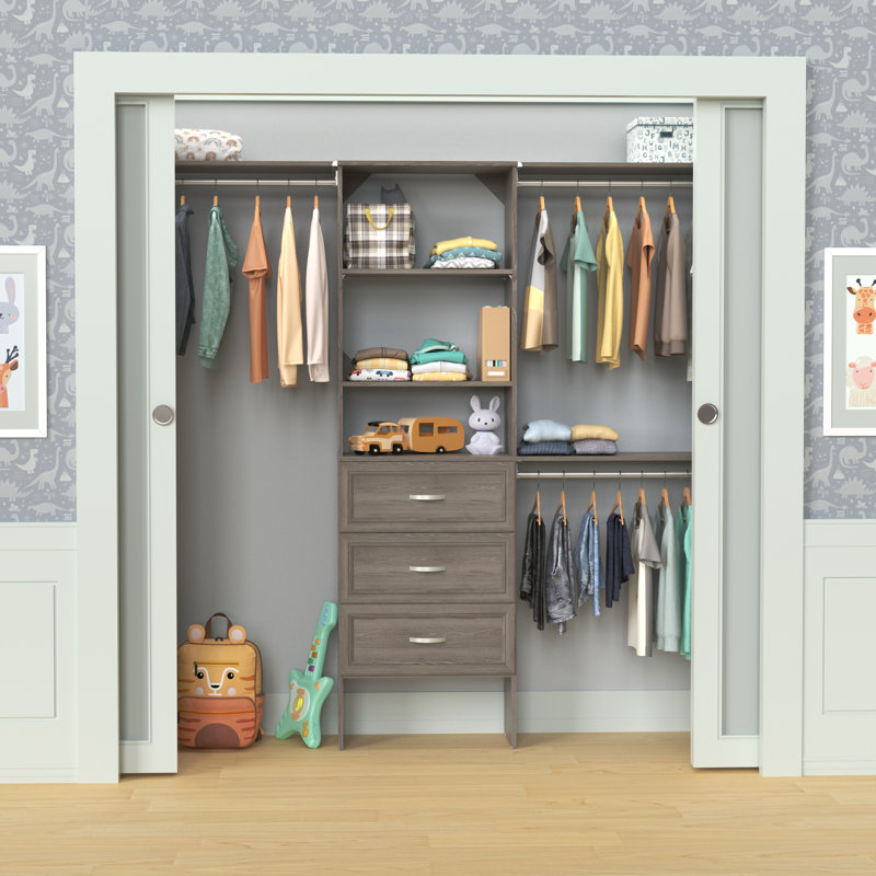 SuiteSymphony 84" W - 120" W Closet System with Drawers, Graphite Grey