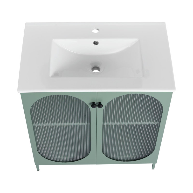 Noce 30'' Single Bathroom Vanity with Ceramic Top, Mint Green