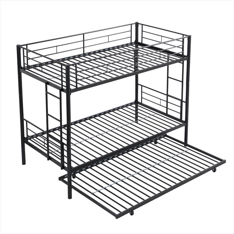 METAL Bunk Bed With Trundle, Black