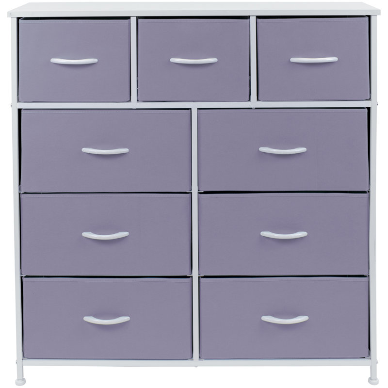 Commode 9 tiroirs - Bleu sarcelle, Mauve / Blanc