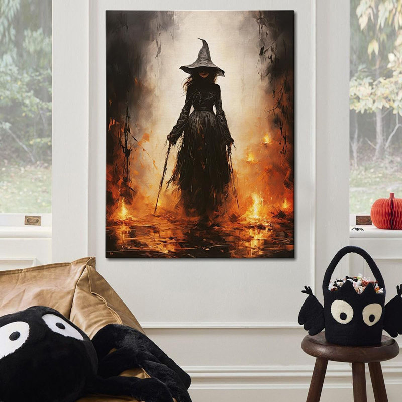 Toile, art mural rétro - affiche de sorcière rétro, décoration murale gothique foncé, décor d'Halloween effrayant pour le salon, la chambre à coucher et la salle de bain, décorations d'automne encadrées d'intérieur