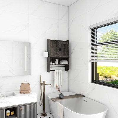 Over Toilet Storage Cabinet, Grey Bathroom Cabinet With Adjustable Shelves And Towel Rack Practical Solution
