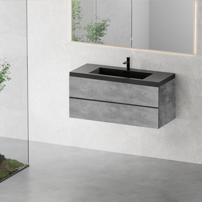 Meuble-lavabo mural simple / double 48 po avec lavabo en quartz intégré et 2 tiroirs à fermeture en douceur