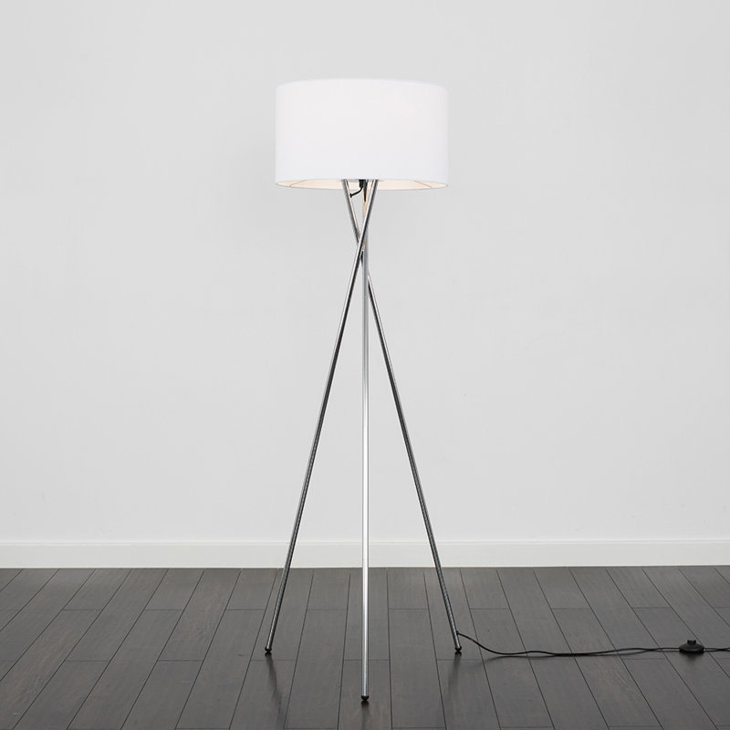 Misner 155cm Camden Tripod Floor Lamp with Large Reni Shade, Yes, Polished Chrome , White