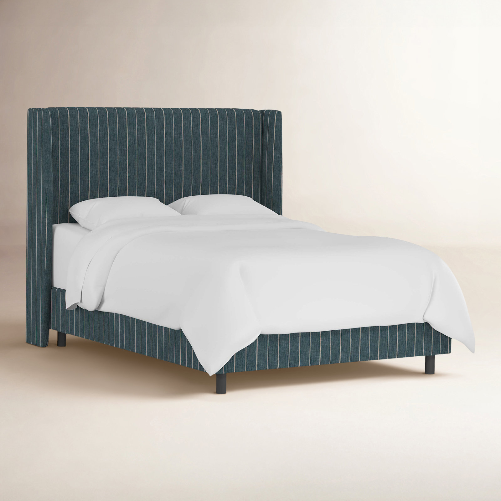 Tilly Upholstered Wingback Bed, California King, Fritz Indigo Stripe