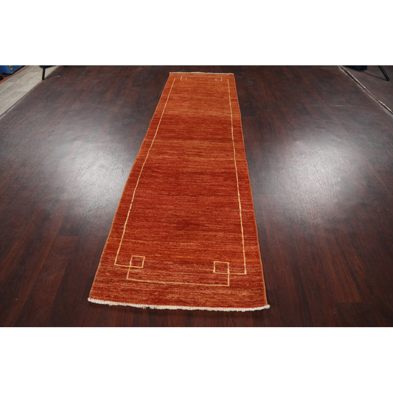 Tapis orange noué à la main de conception unique 2 pi 7 po x 9 pi 0 po