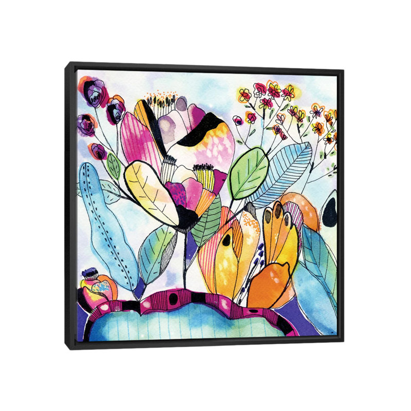 «Surréel jardin», reproduction sur toile, Toile avec cadre noir, Pas de tapis, H 26 po x l 26 po x P 1,5 po