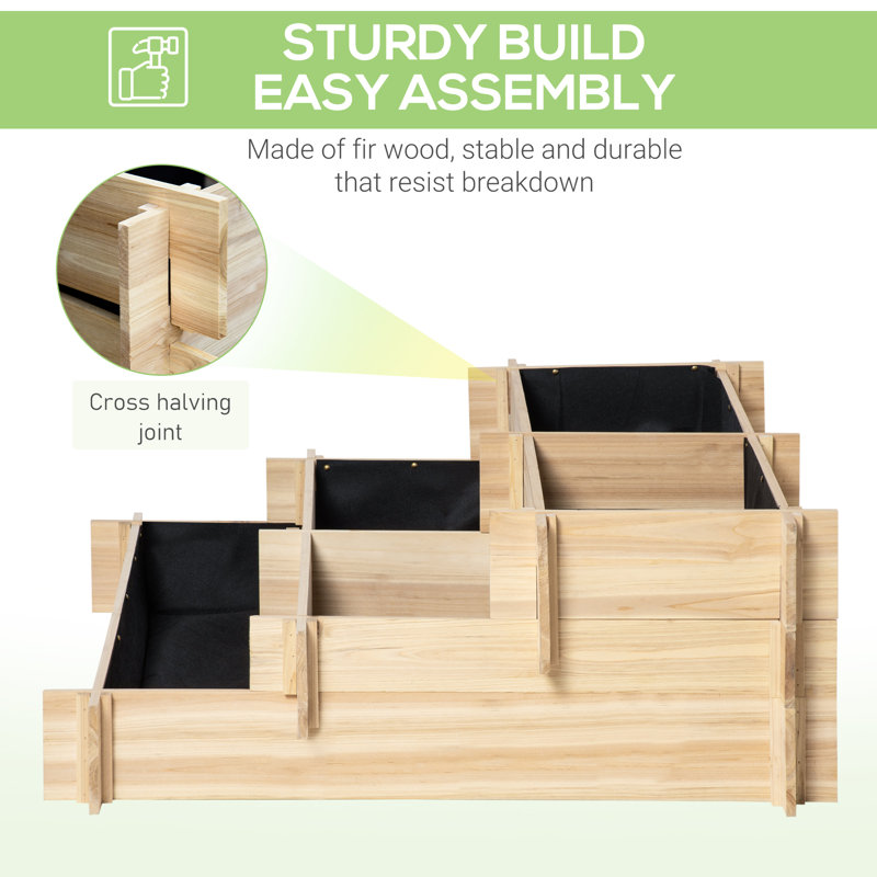 Natural Wood 3-Tier Raised Garden Bed with Draining Fabric