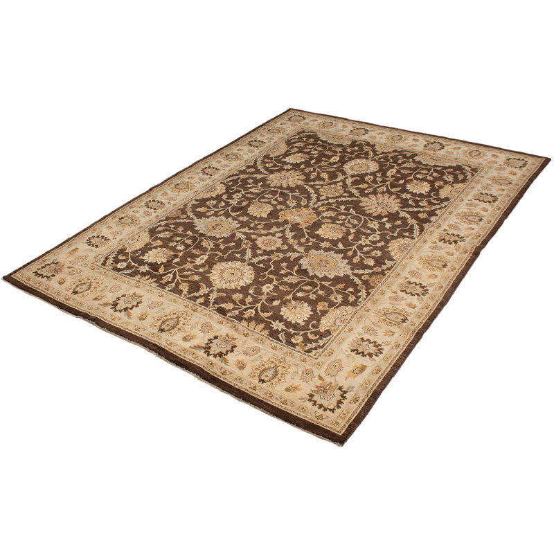 Tapis décoratif brun foncé en laine de conception unique 10 pi 10 po X 14 pi 10 po noué à la main New Age