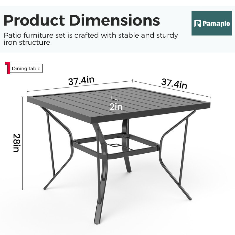 Table de salle à manger d'extérieur carrée avec trou pour parasol Urbai