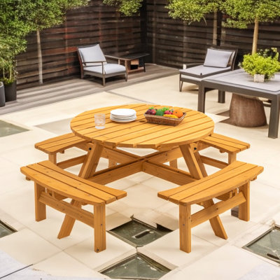 Cliffridge 8-Person Outdoor Wooden Picnic Table with Seat by Red Barrel Studio
