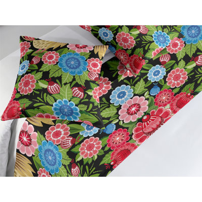 Ambesonne Birds and Nature Bed Runner Set Flowers and Birds Dark Pink Pistachio Green