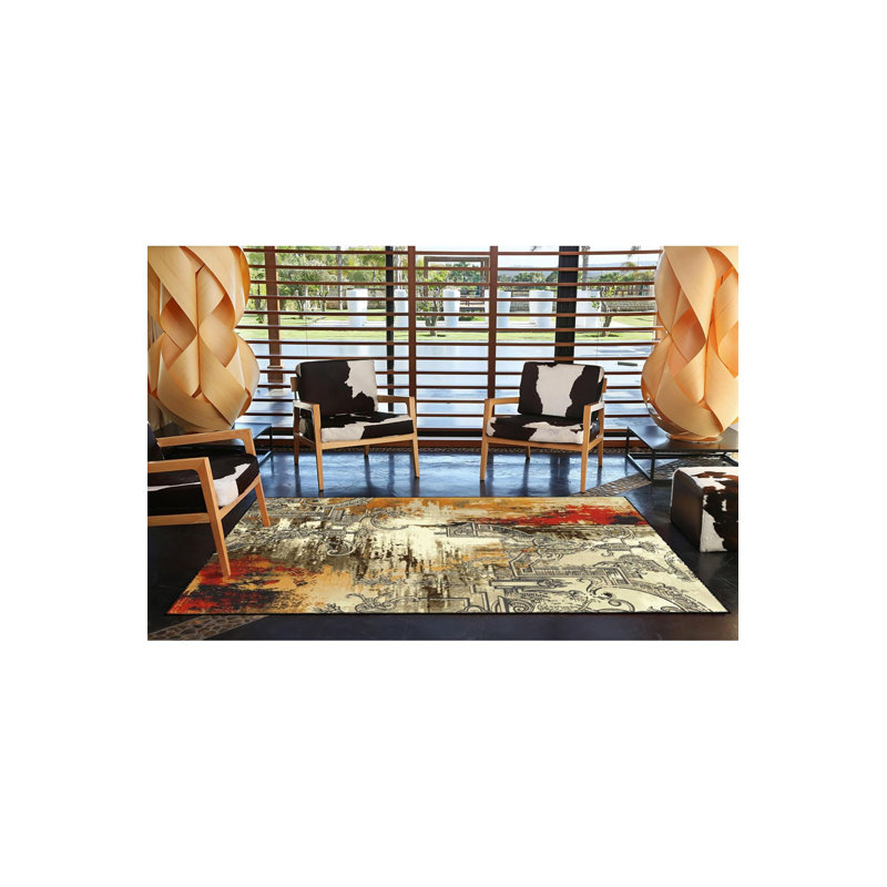 Tapis tissé brodé lavable à la machine, Rond 3 pi 3 po