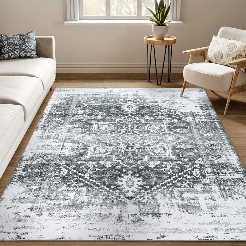 Vintage Washable Non Slip Area Rug for Living Room Rug Entrance Rugs Floral Distressed Carpet Soft Bedroom Low Pile Stain Resistant Carpet Dining Room Kitchen No Shedding Rug Indoor Floor Mats Laundry Farmhouse Decor Rugs