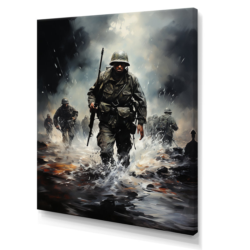 Army D Day Invasion I - Art mural militaire, Toile tendue, H 32 po x l 24 po x P 1 po