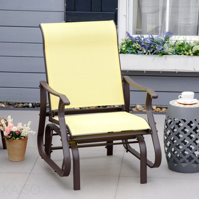 Fauteuil oscillant d'extérieur, chaise berçante en maille de patio avec structure en acier pour la cour, le jardin et le porche, beige