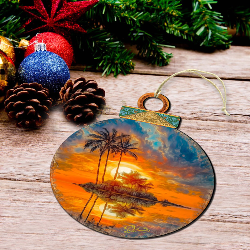 Décorations de Noël côtières - Ornements en bois au coucher du soleil océan par Debrekht