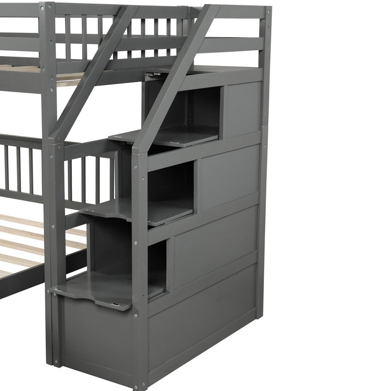 Le lit simple au-dessus d'un lit mezzanine double, gris, offre un environnement de sommeil sécuritaire et confortable, de couleur grise, avec des garde-corps