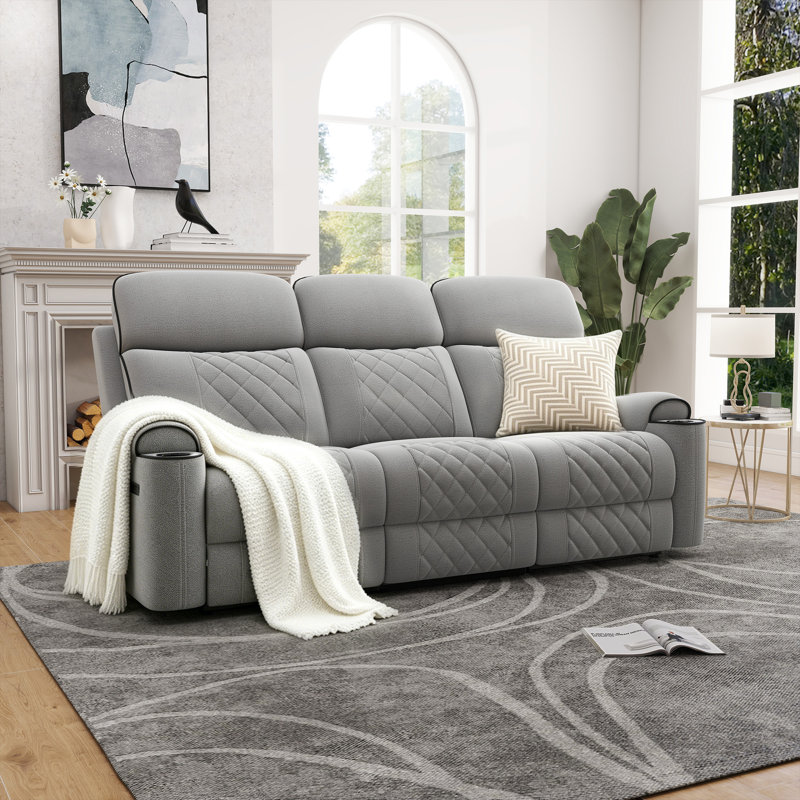 84.2" Wide Modern Chenille Power Reclining 3-Seater Sofa With Cupholders & USB Port