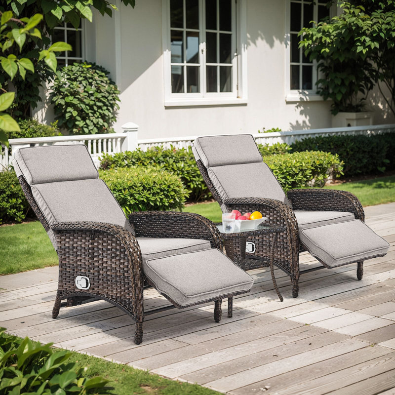 Serita Serita Outdoor All-Weather PE Wicker Adjustable Reclining Lounge Chair With Cushions, Beige