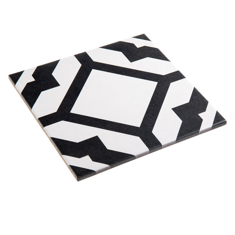 Luv Enchanted Black and White 8-in Encaustic Matte Porcelain Wall & Floor Tile