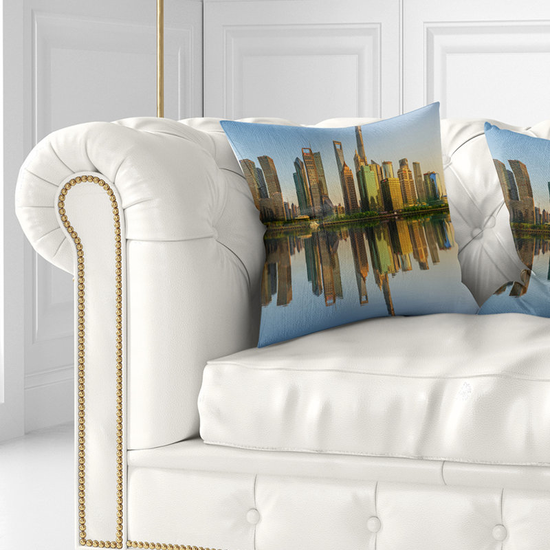 Coussin de la rivière Huangpu au coucher du soleil, 16 po x 1 po, Coussin décoratif