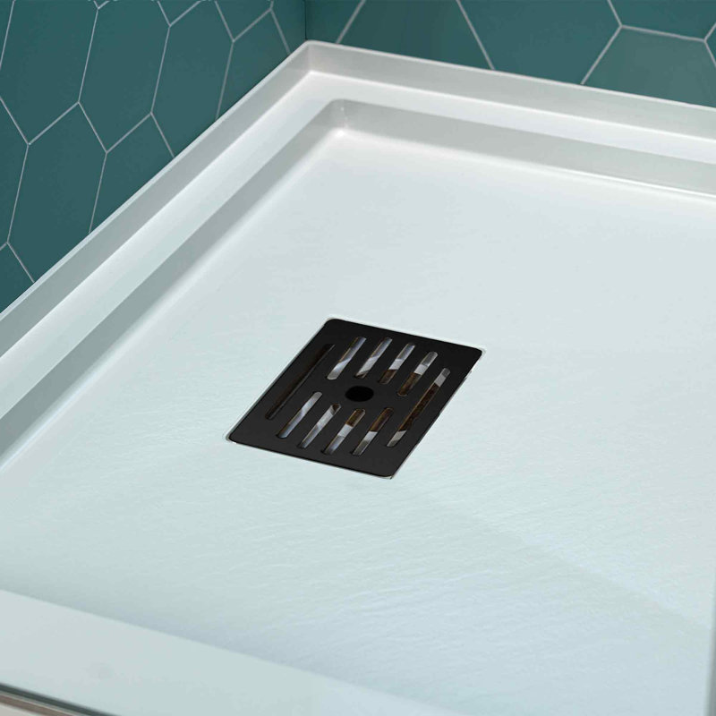 WOODBRIDGE 60 In. X 34 In. Solid Surface Shower Pan Base, Alcove Installation With Drain Options, Slip-Resistant & Mold-Resistant
