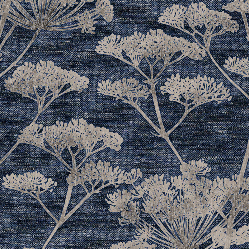 Floral Metallic Wallpaper Double Roll, Sapphire