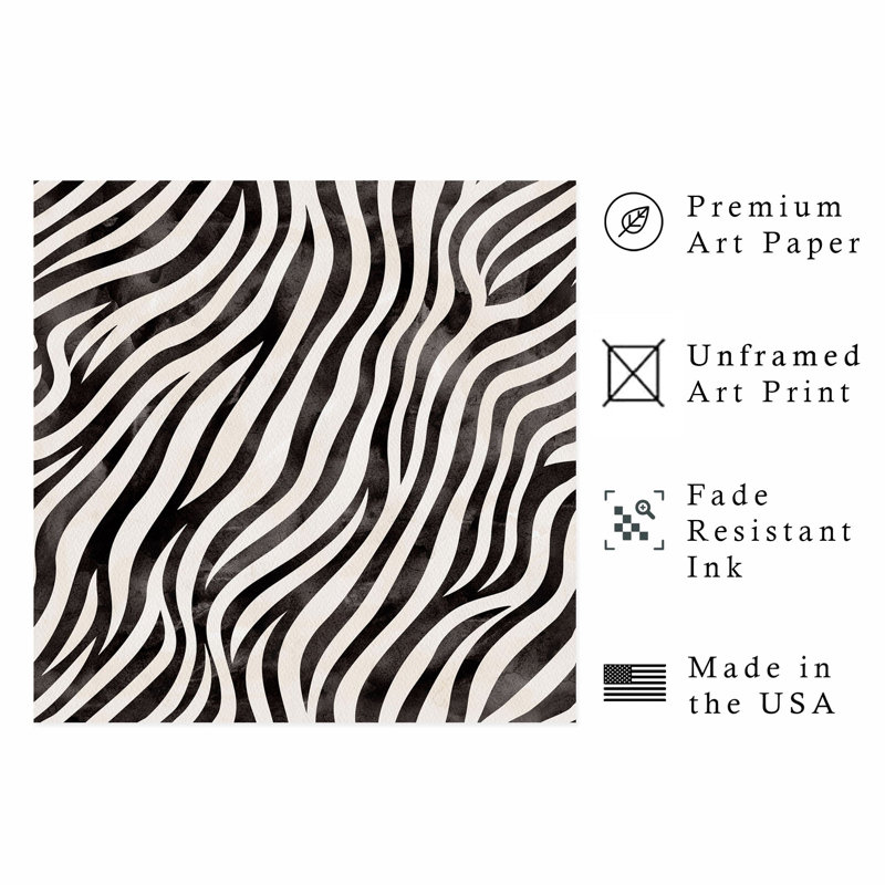 Animals Zebra Pattern Modern Unframed Art Print, 10" H x 10" W