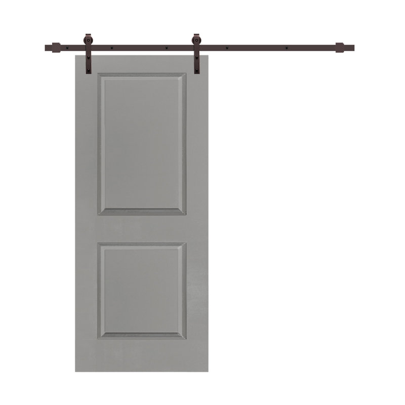 36 In. X 80 In. Light Grey Painted Finished Composite MDF 2 Panel Interior Sliding Barn Door With Hardware Kit, Brown