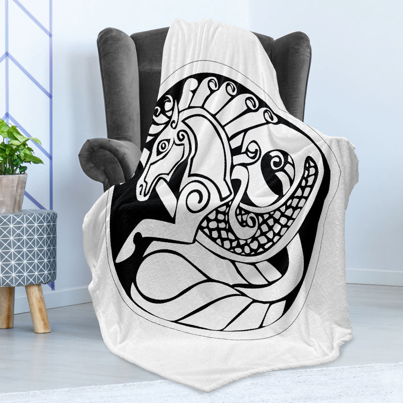 Ambesonne Celtic Fleece Throw Blanket Druidic Unicorn, 60" W x 80" L