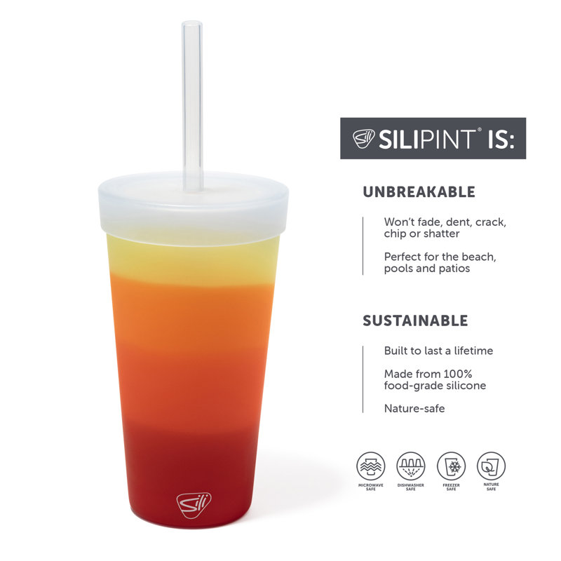 Silipint: Straw Tumber 22 oz: paquet de 2 - souci - tasse de voyage Silcone, couvercle hermétique, incassable