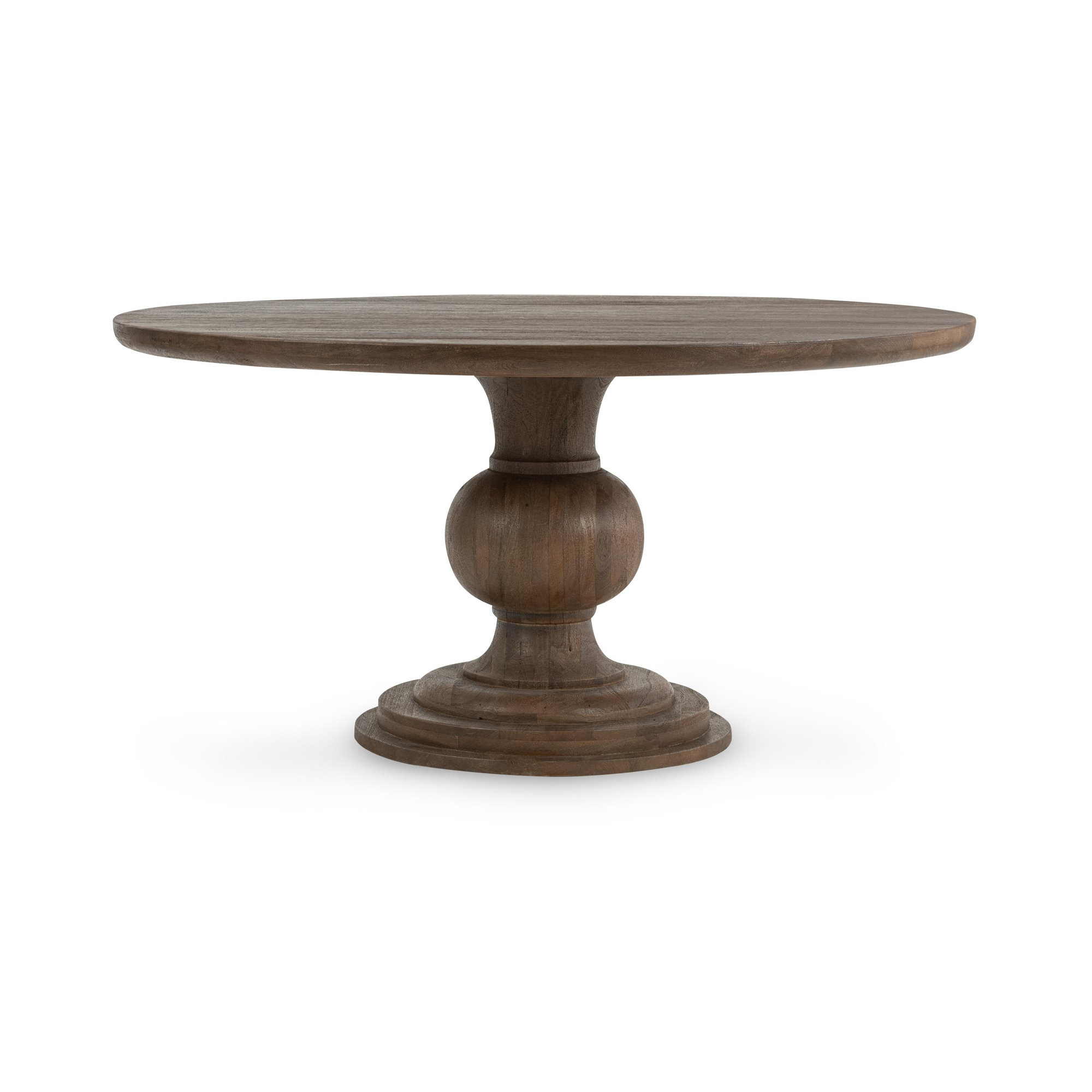 Kimble Round Solid Wood Dining Table, Pecan Brown
