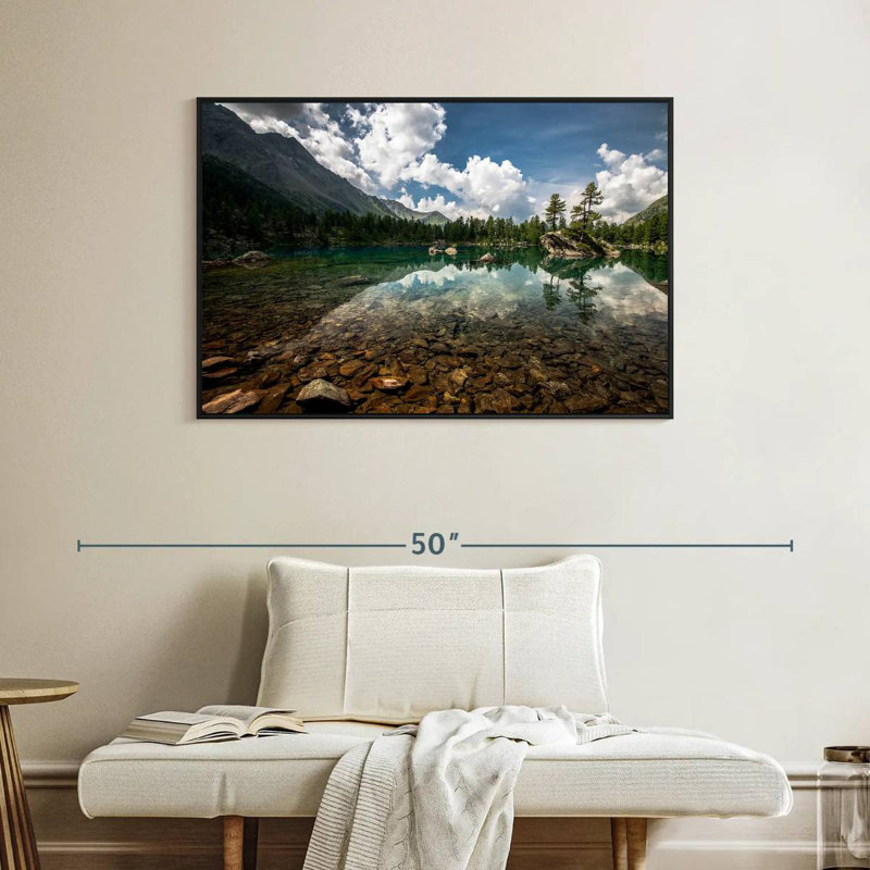 Paysage de lac tranquille, Cadre flottant noir, 40 po x 27 po