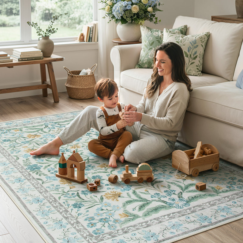 Tapis floral lavable à la machine avec envers antidérapant pour salon, salle à manger et chambre à coucher Kaldi Kaldi