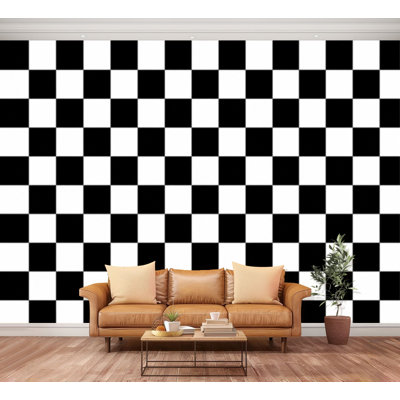 Wall Mural Peel and Stick Black white checkered modern mosaic geometric chess retro abstract Large Wallpaper Self-Adhesive Removable Contact Paper Wall Decor for Living Room Bedroom Nursery 100"H x 144"W