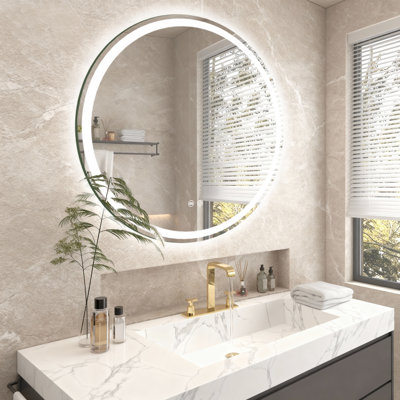Miroir de salle de bain rond à DEL avec éclairage à DEL, anti-buée et à intensité variable de 3 couleurs, miroir mural avec homologation UL Rohs ETL et garantie de 3 ans