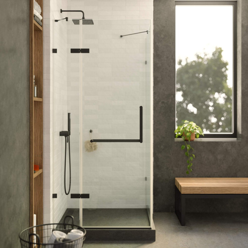 Porte de douche à charnière sans cadre l 36 po x H 74,25 po, Noir
