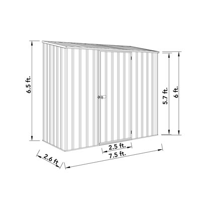 Absco EZI Slider 5' W x 7' D Metal Galvanized Steel Weather Resistant Storage Shed Surfmist